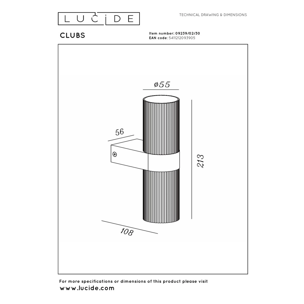 Design-Wandspot Clubs Schwarz Oben & Runter Lucide 5411212093905