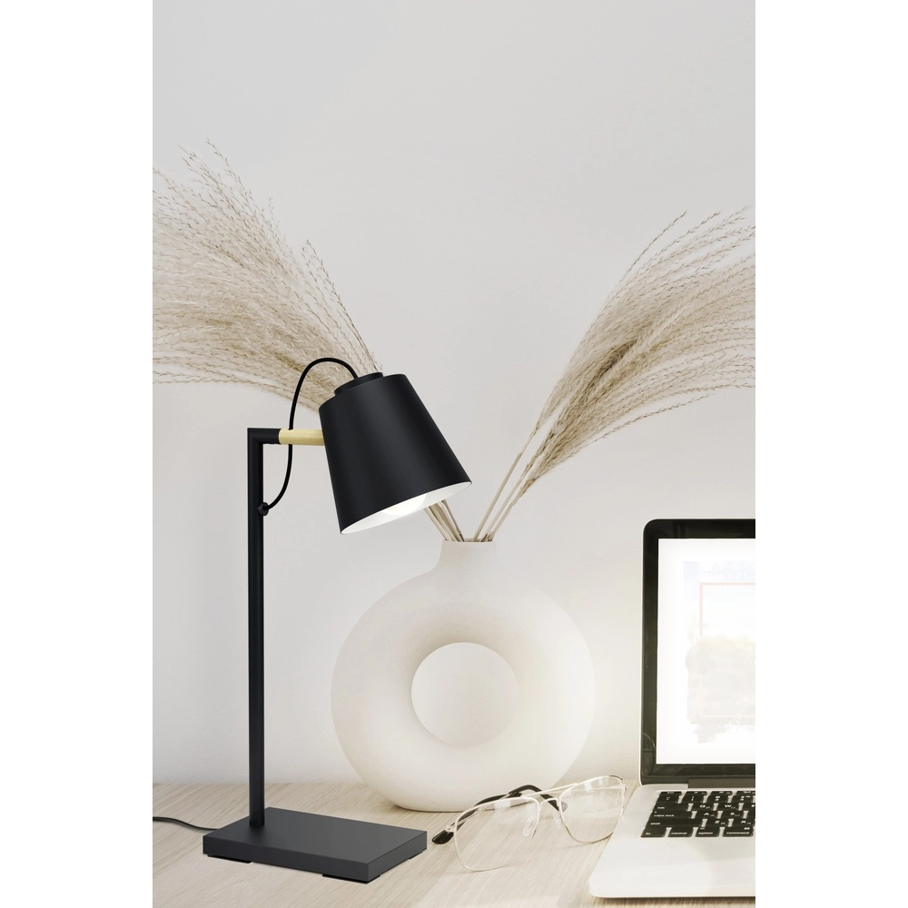 Stilvolle Schreibtischlampe Lacey Schwarz mit Holzoptik Eglo 9002759436131