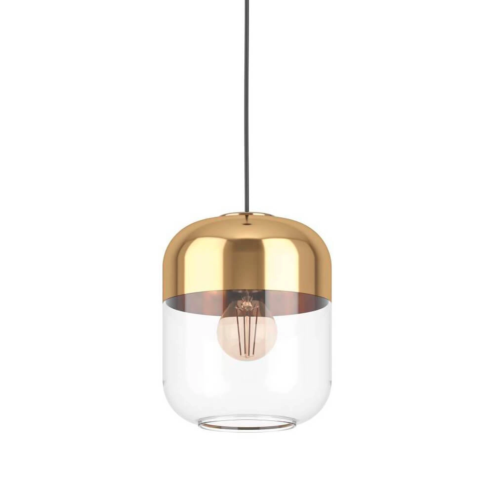Goldene Hängelampe Maryvilla mit Glasschirm