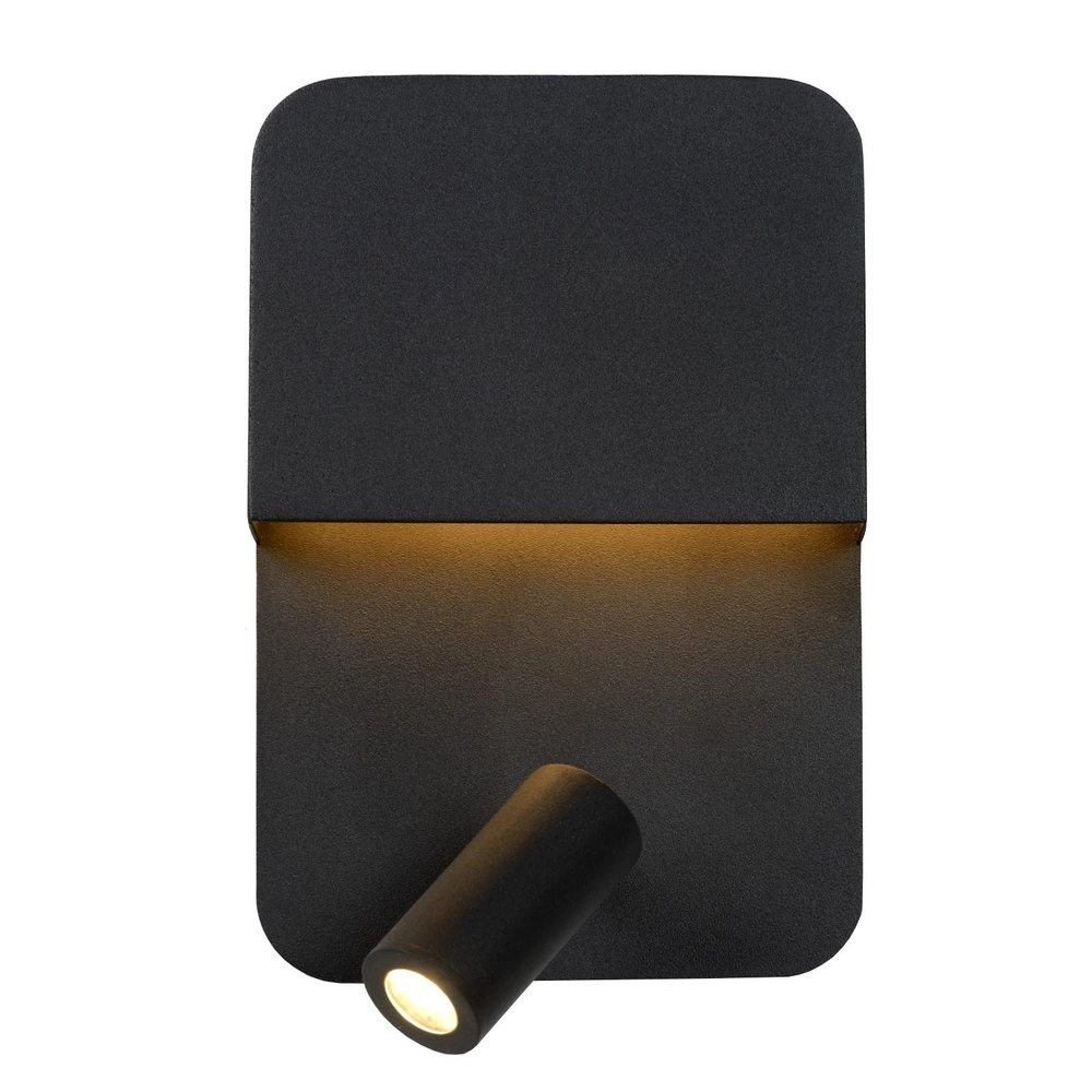 Nachttischlampe Boxer Schwarz mit USB-Ladepunkt Lucide 5411212791535