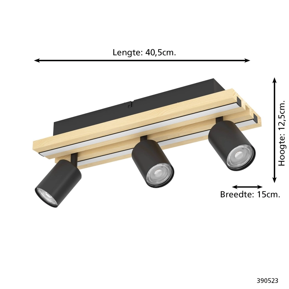 Deckenlampe 3-Leuchten Gesteira Schwarz mit Holz Stars of Light 9008606357895