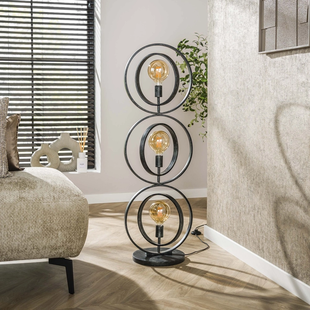 3-Licht Holzkohle-Stehlampe Turn E27 - Ø 40cm Lyora 8716803513082