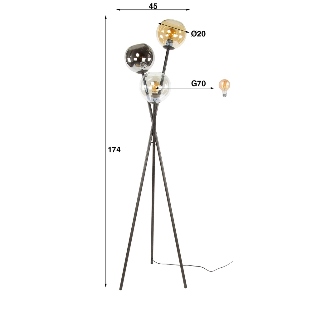 Stativ-Bodenlampe Multi 3x-Glas Lyora 8716803512269