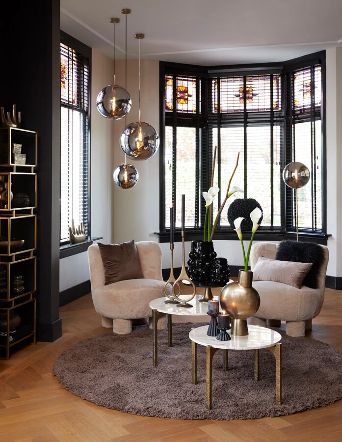 Goldene Stehleuchte Medina mit Rauchglas Light & Living 8717807696979