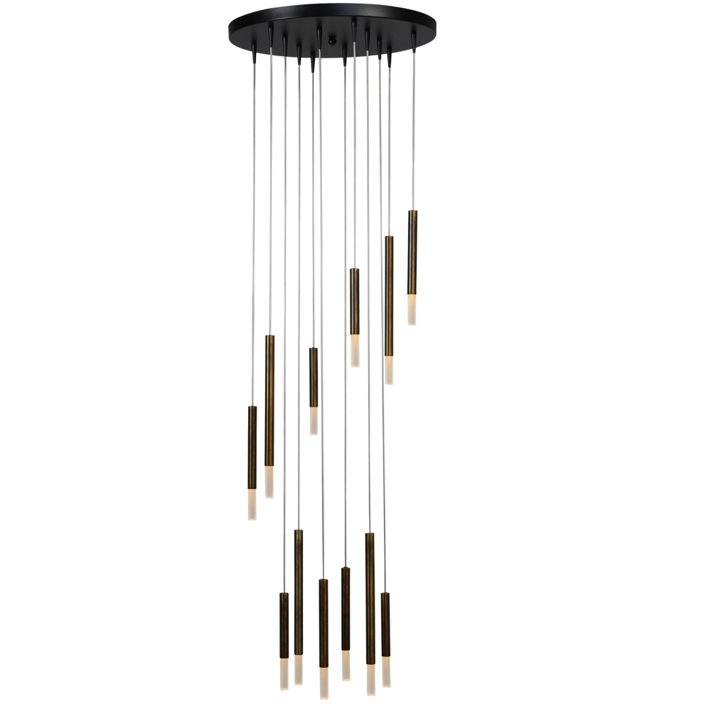 Schwarze Loft-Hängelampe Flute 12-flammige Designzylinder