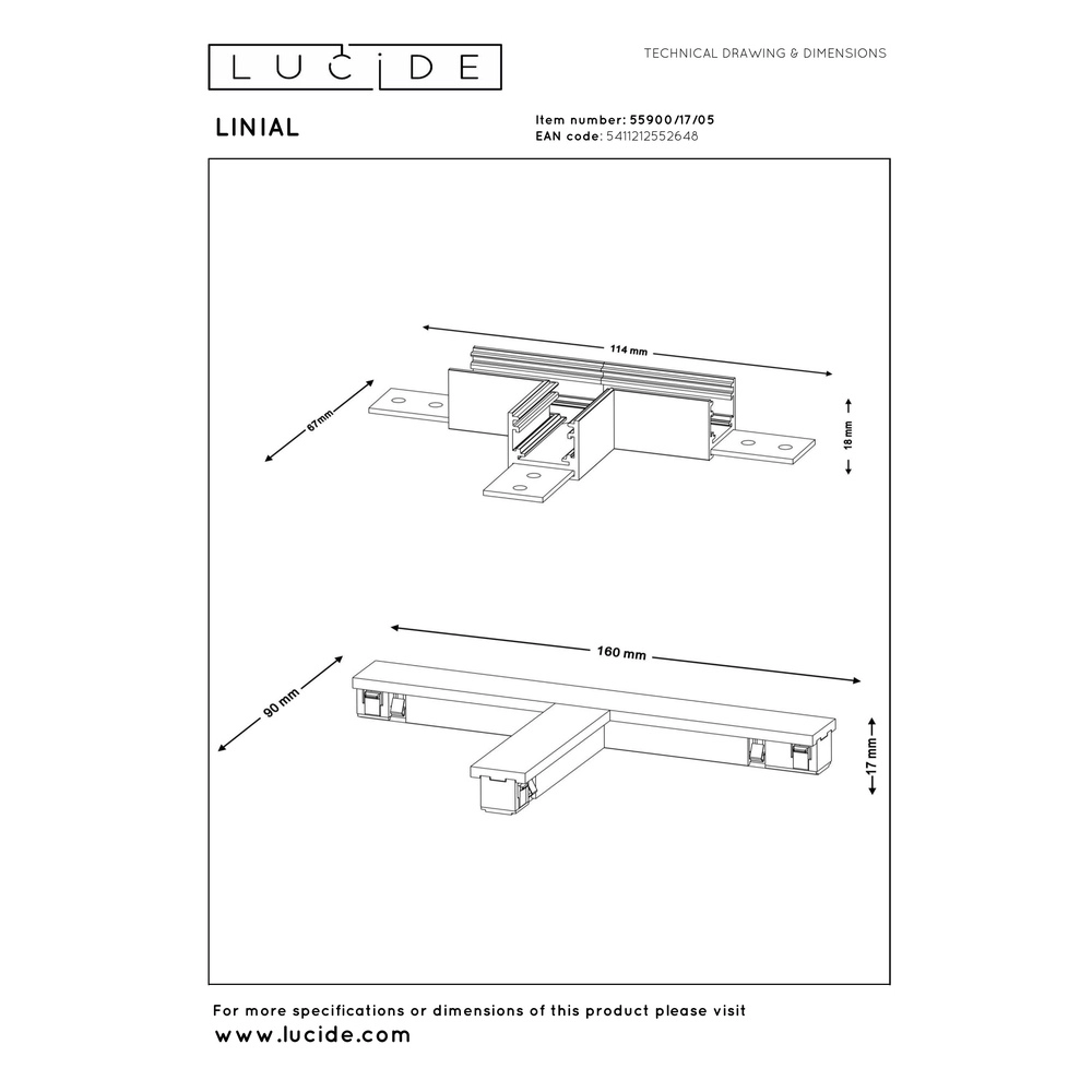 T-Stecker einphasig Linial Champagner Premium by Lucide 5411212552648