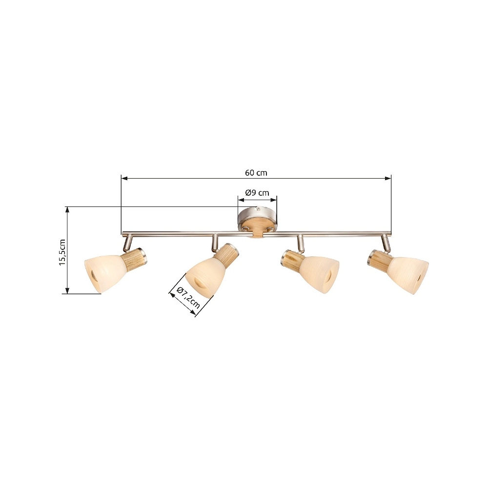 Deckenlampe Gylfi Nickel mit Holz-4-Fenstern Globo 9007371352548