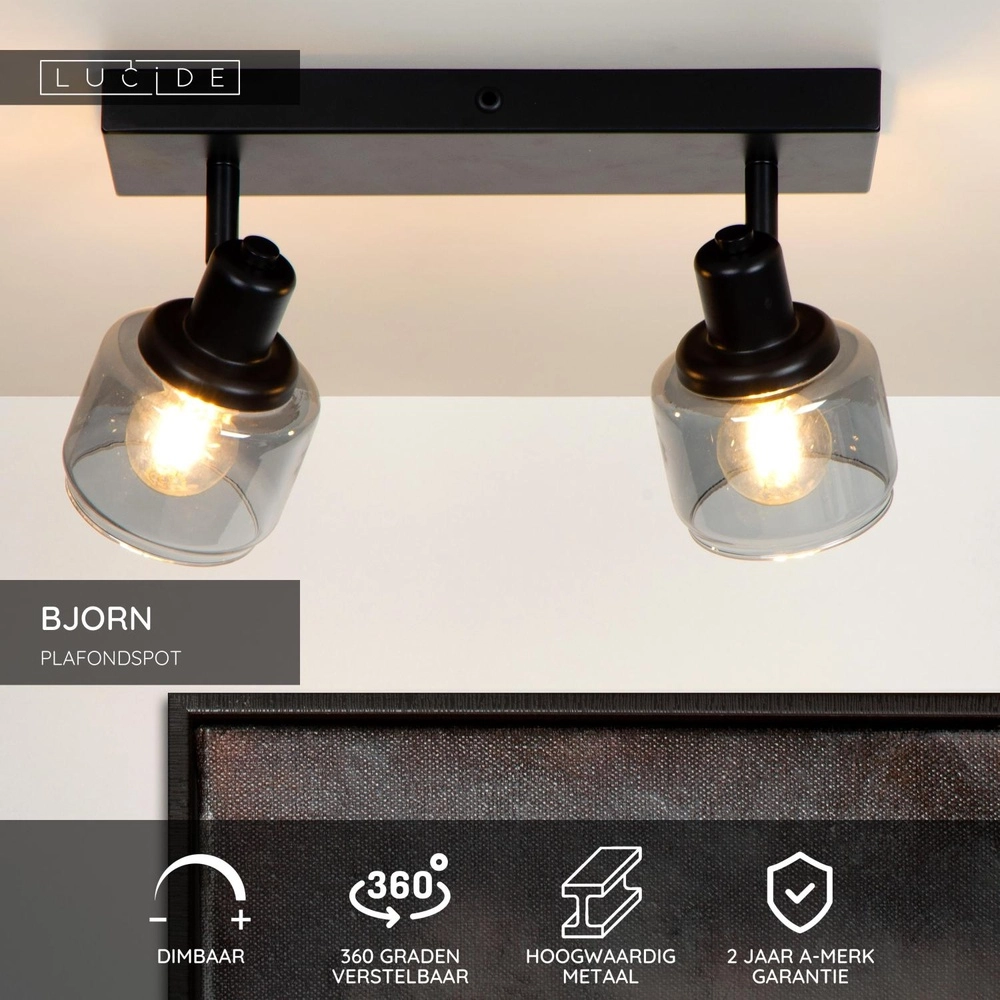 Deckenlampe Bjorn 2-Licht Schwarz Lucide 5411212771230