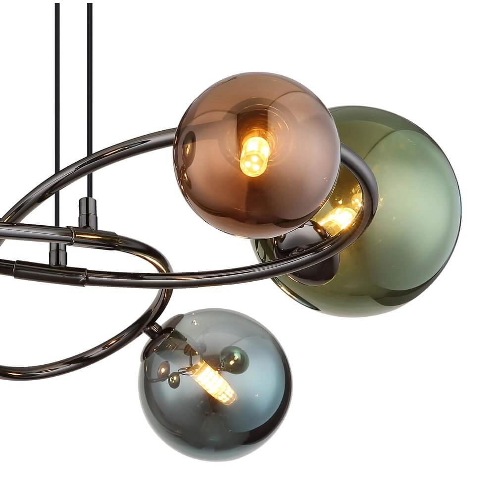 Schwarze Pendelleuchte Riha Farbiges Glas 6-flammig Globo 9007371447114