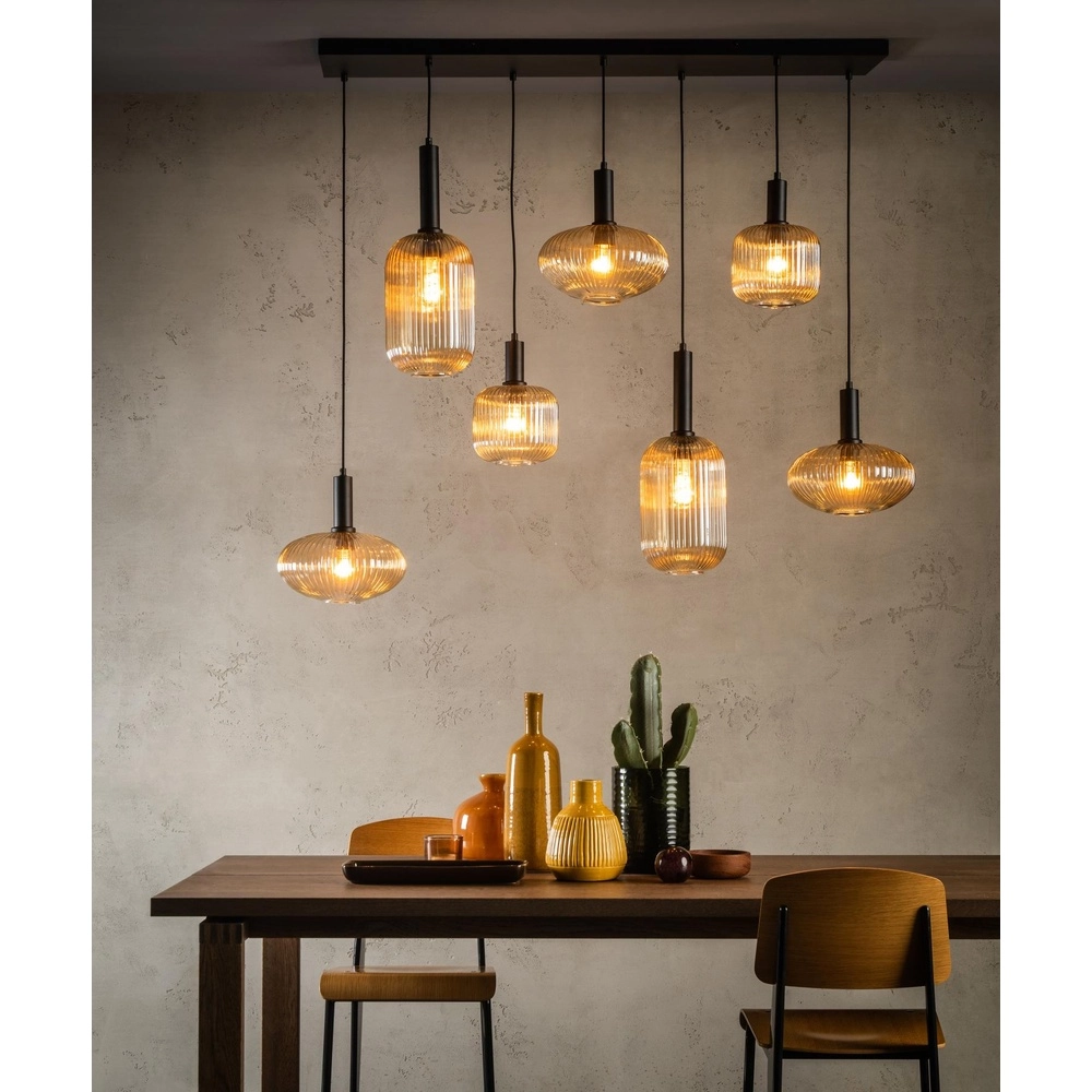 Pendellampe Maloto 7-Licht mit bernsteinfarbenem Glas Lucide 5411212451569