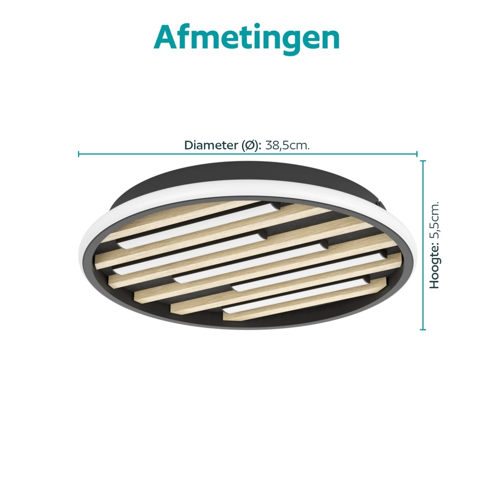 Moderne Deckenlampe Cembrano Rund schwarz mit Holz Eglo 9008606388134