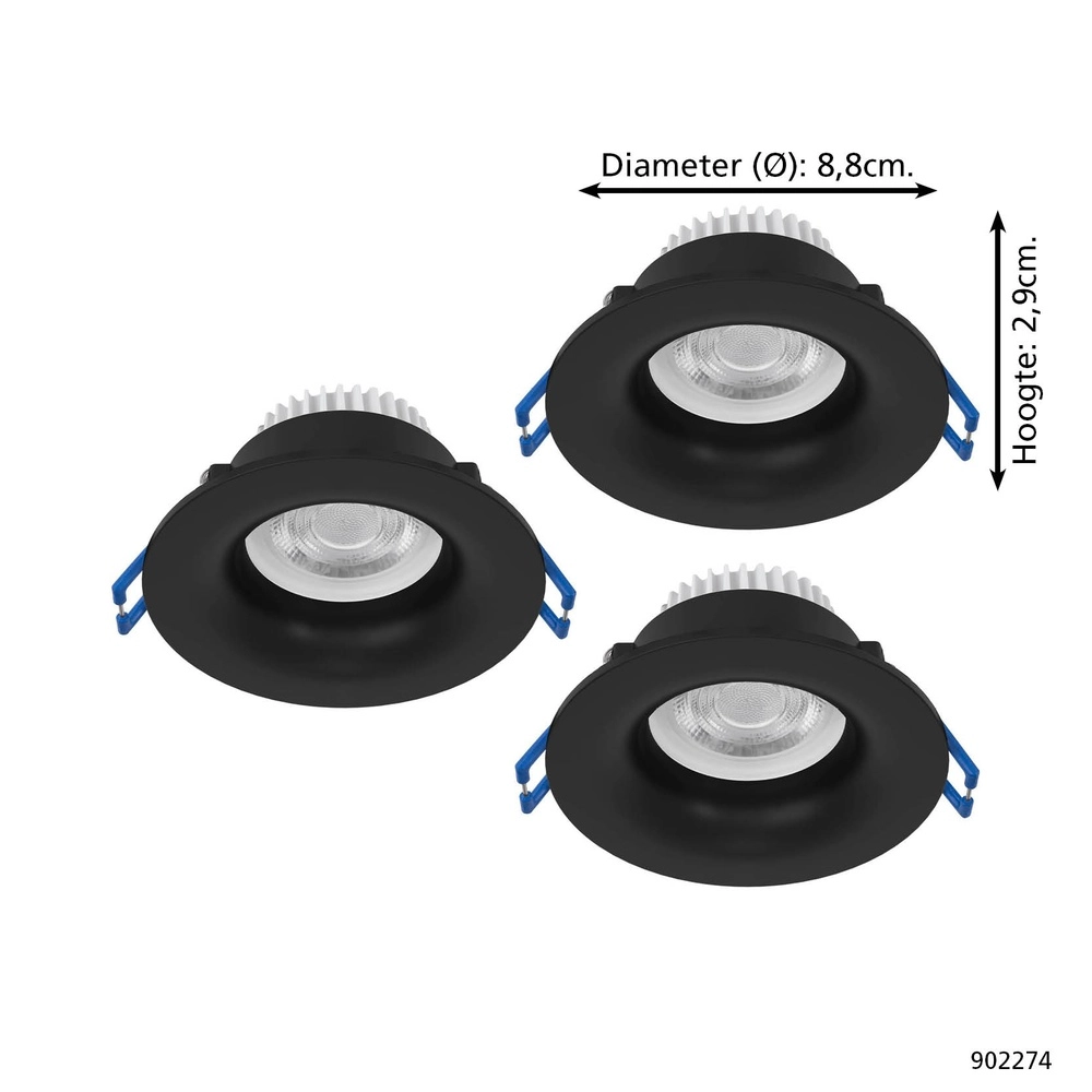 Set mit 3 Einbaustrahlern Salabate schwarz Ø 8,8cm IP65 Eglo 9008606358892
