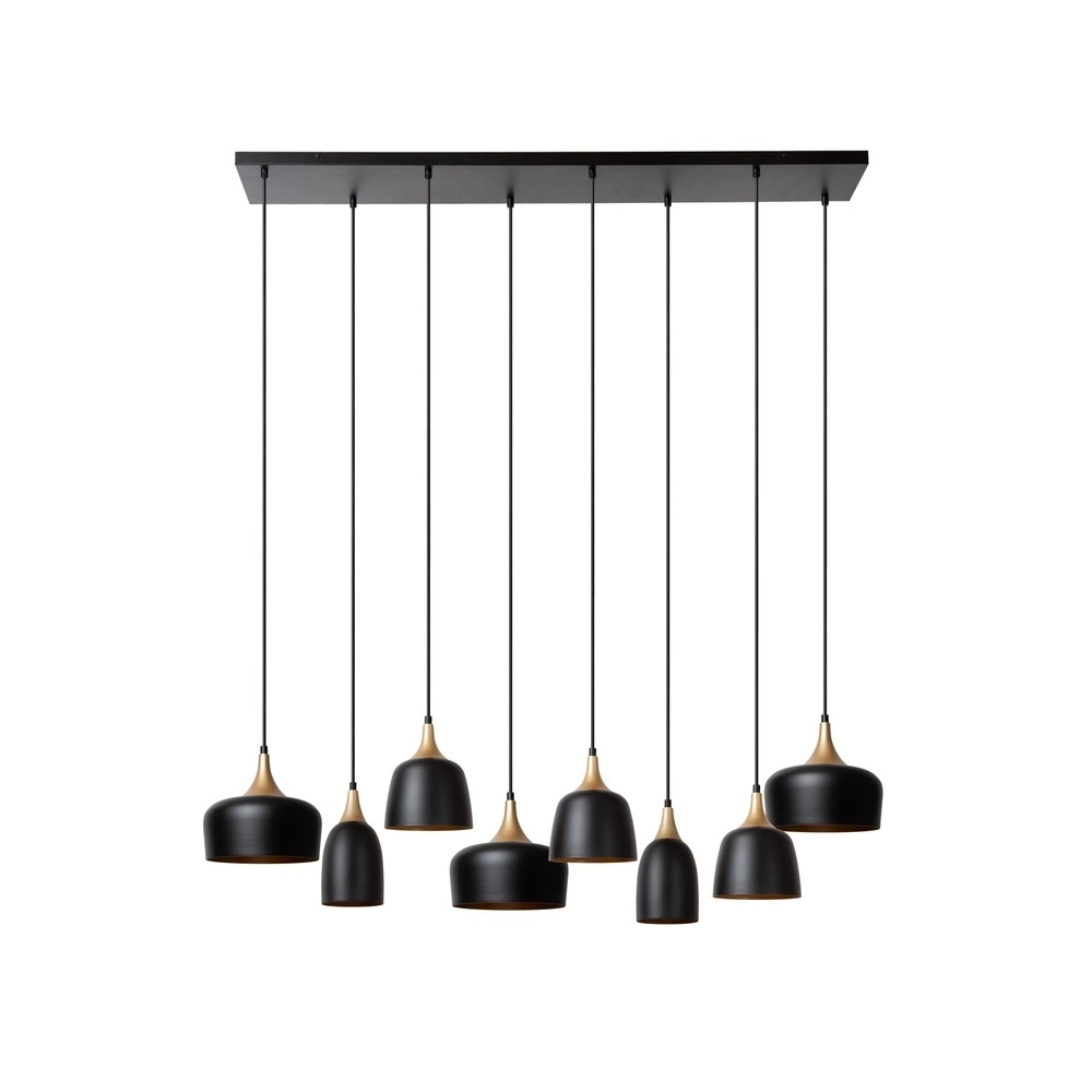 8-Licht Pendellampe Chayanne Design Schwarz mit Gold