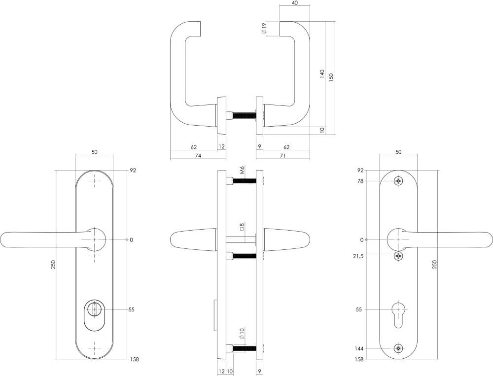 Türbeschläge hinten oval Aurano Kernzugschutz PC 55mm Edelstahl Intersteel 8714186447772