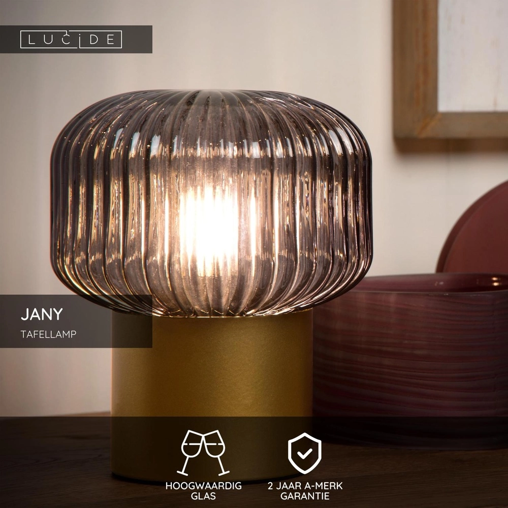 Tischlampe Jany Gold mit Rauchglas Lucide 5411212782663