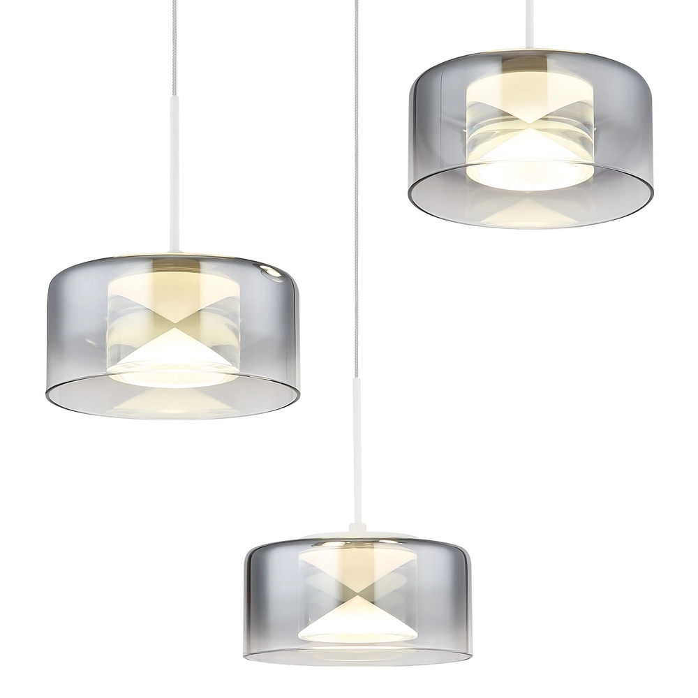 Design-Pendellampe Belinda 3-Licht weiß mit Rauchglas Globo 9007371578368