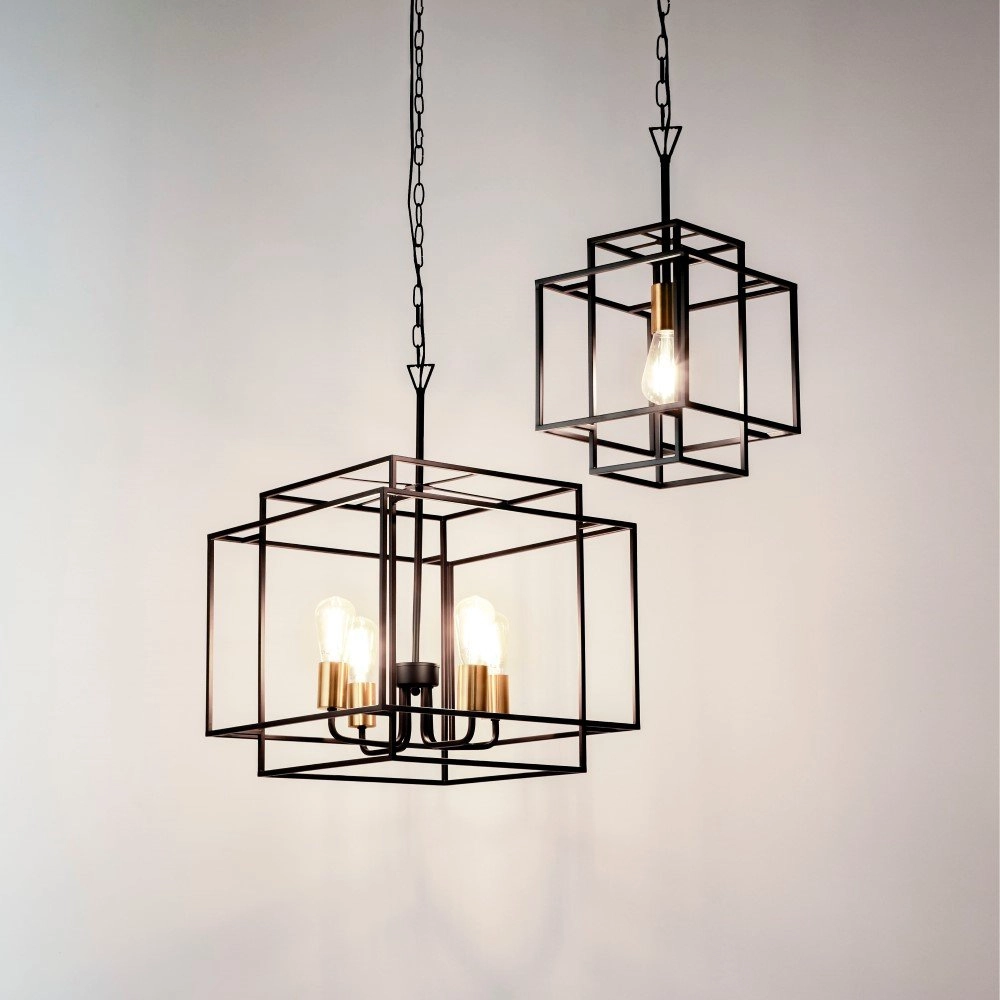 Hängelampe Crate 4 Lichtschwarz mit gold Searchlight 5053423158518