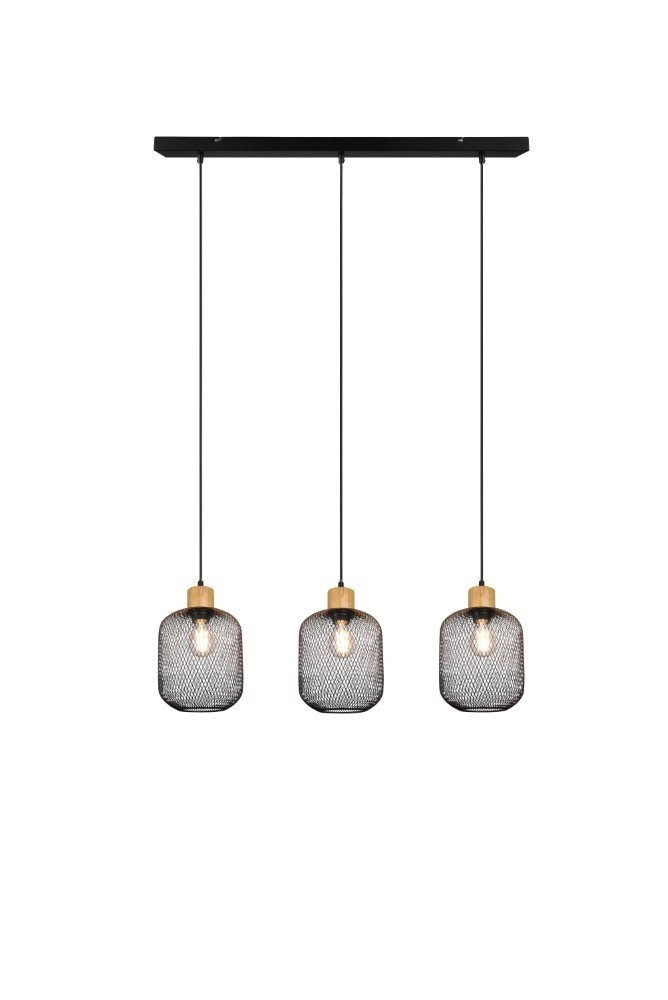 Pendelleuchte Calimero 3 Lichtschwarz mit holz Trio 4017807489507
