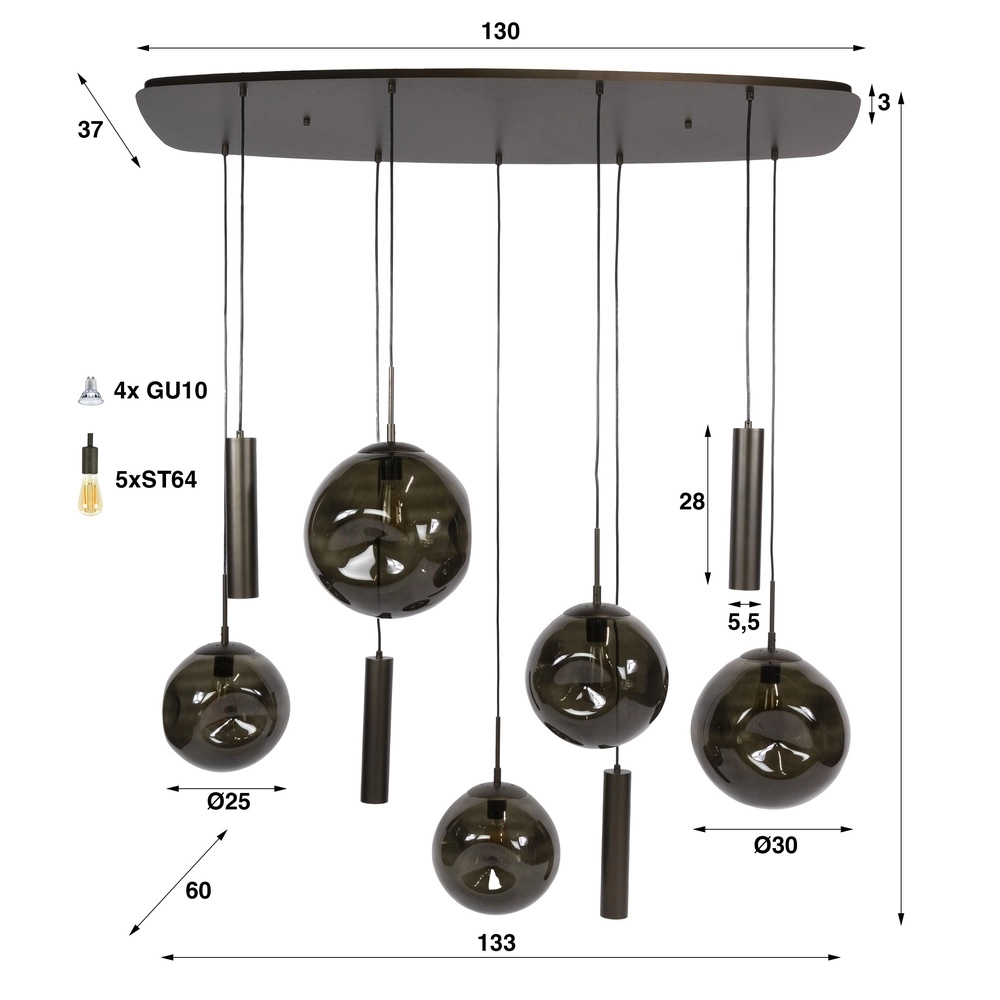 Esstisch-Pendellampe Stellar 5x E27 + 4x GU10 Lyora 8716803511712