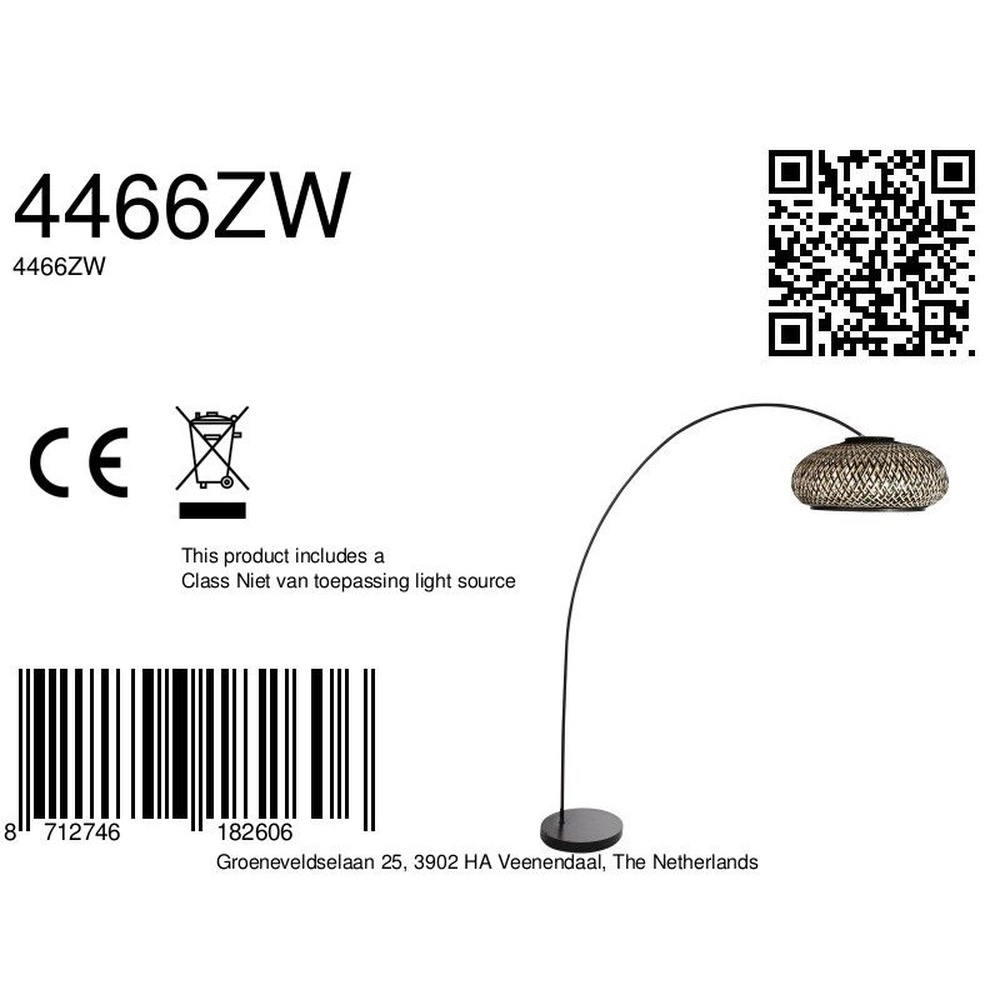Bogenlampe solva mit schwarzem und Rattanschirm Ø 60cm Steinhauer 8712746182606