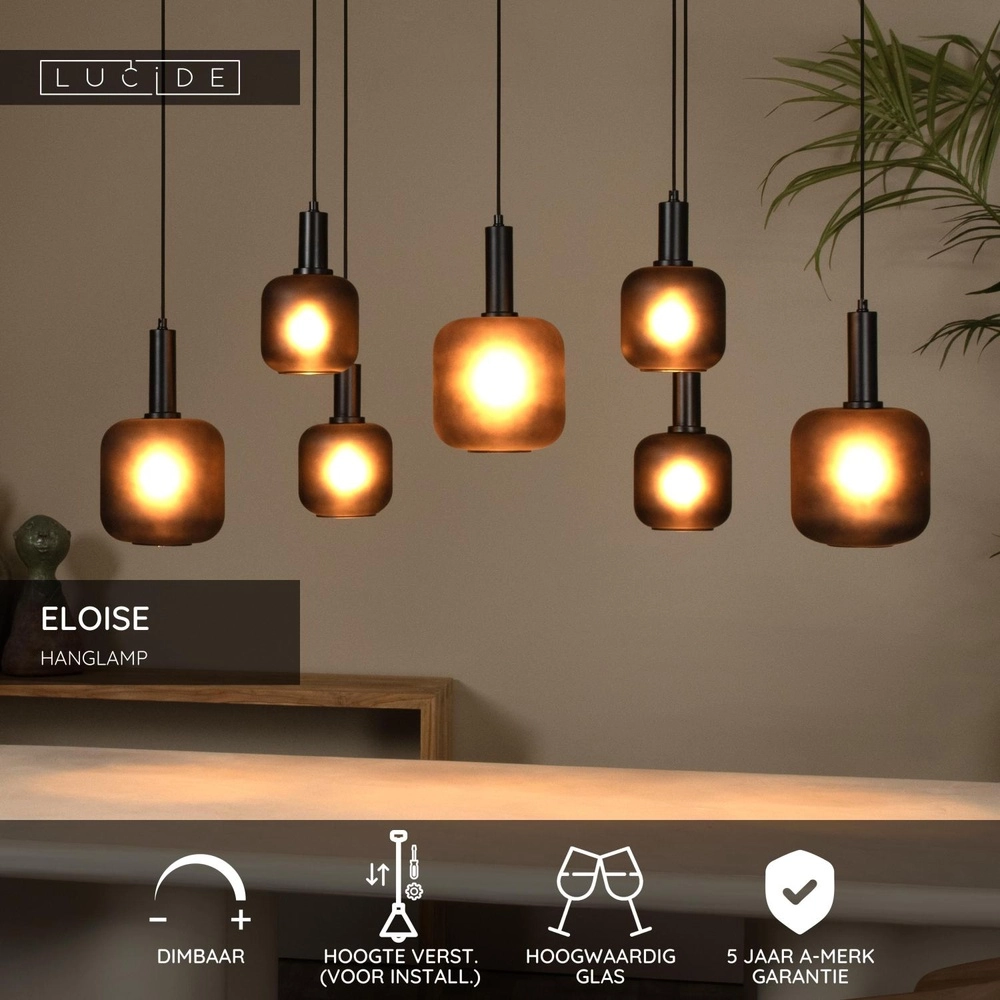 Schwarze Pendellampe Eloise 7-Licht Lucide 5411212452481