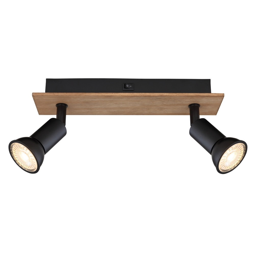 Deckenscheinwerfer Drew Schwarz mit Holz 2-Lichter Globo 9007371430789