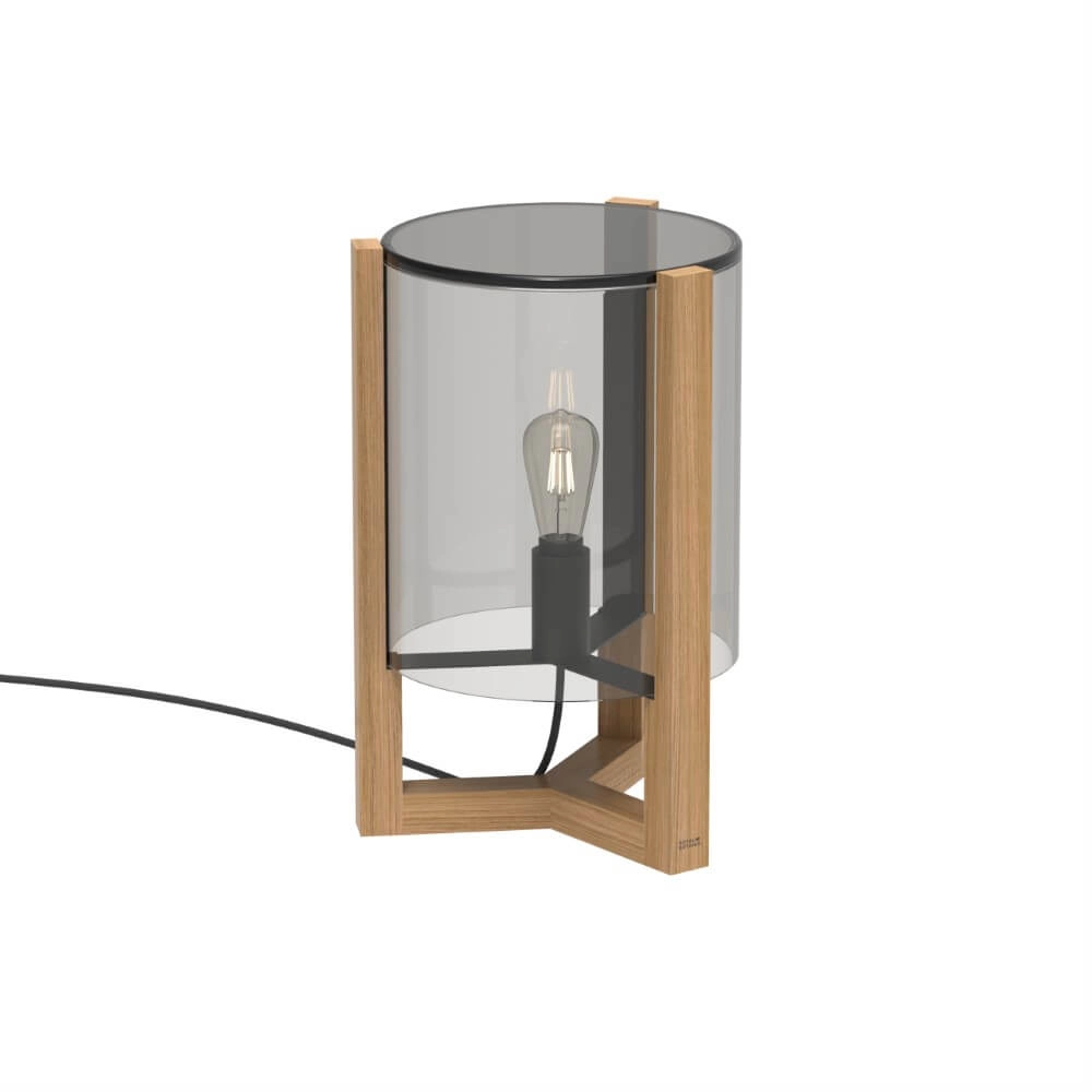 Tischleuchte 50cm Tristar Teakholz mit Rauchglas