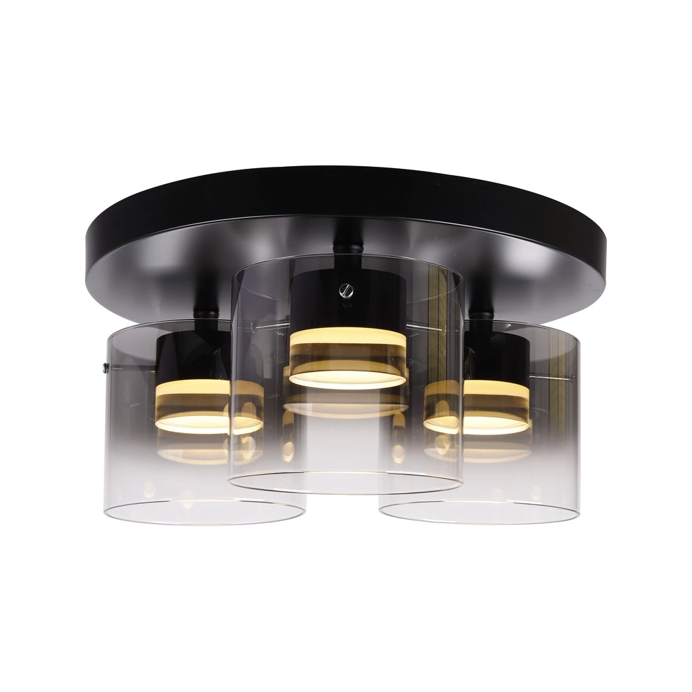 3-flammige Deckenleuchte Salerno schwarz mit Rauchglas