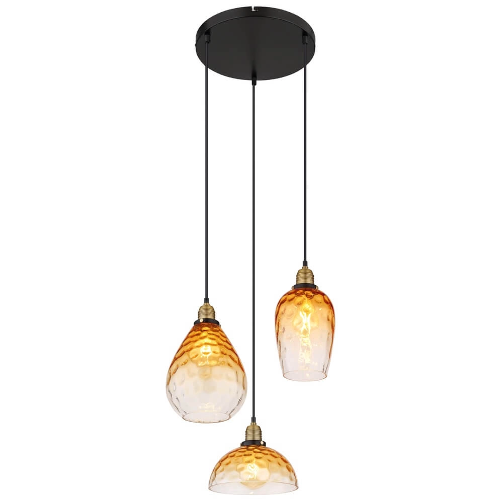 3-flammige Pendelleuchte rund Salvy Braunglas-Wabe