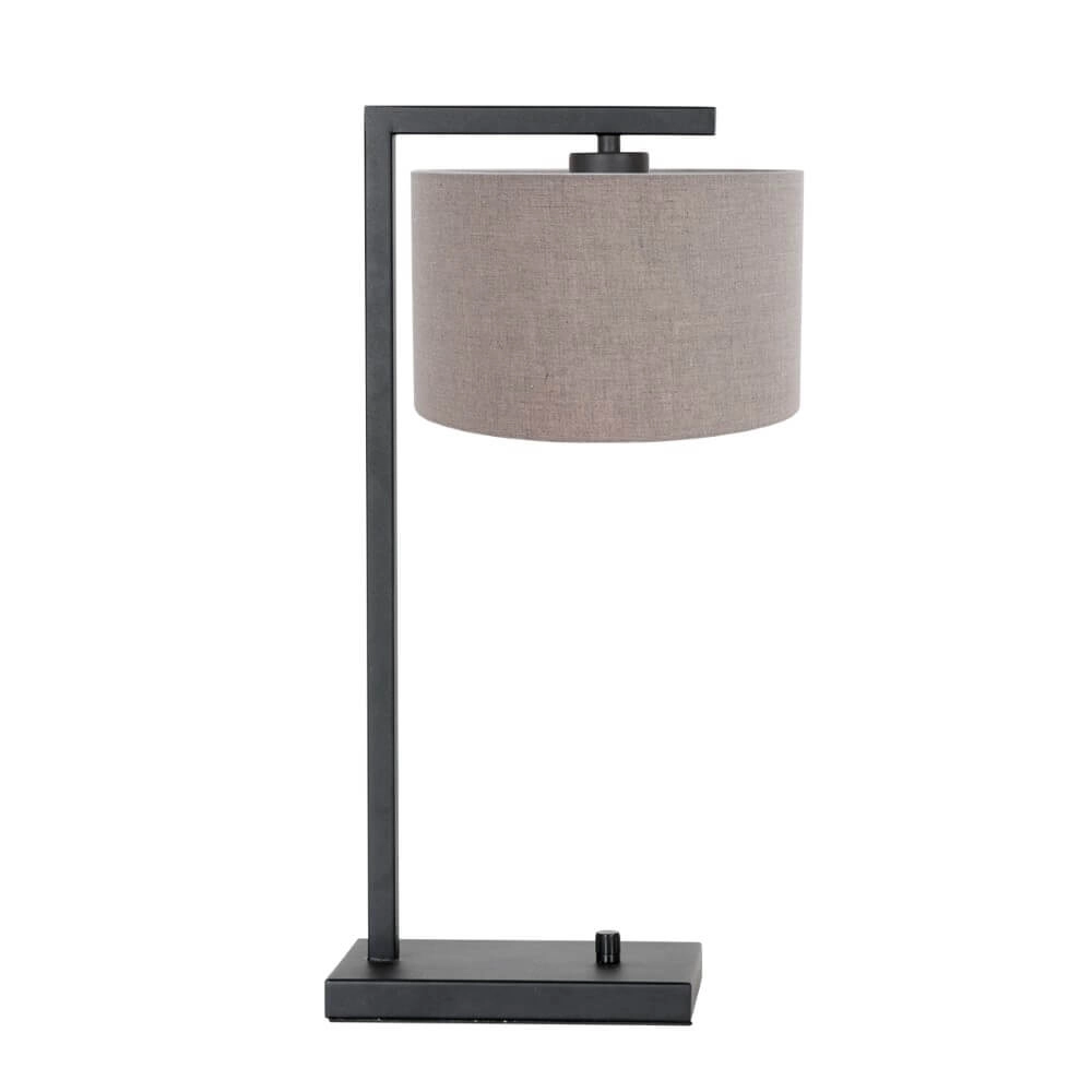 Ländliche Tischlampe Stanger schwarz mit taupe