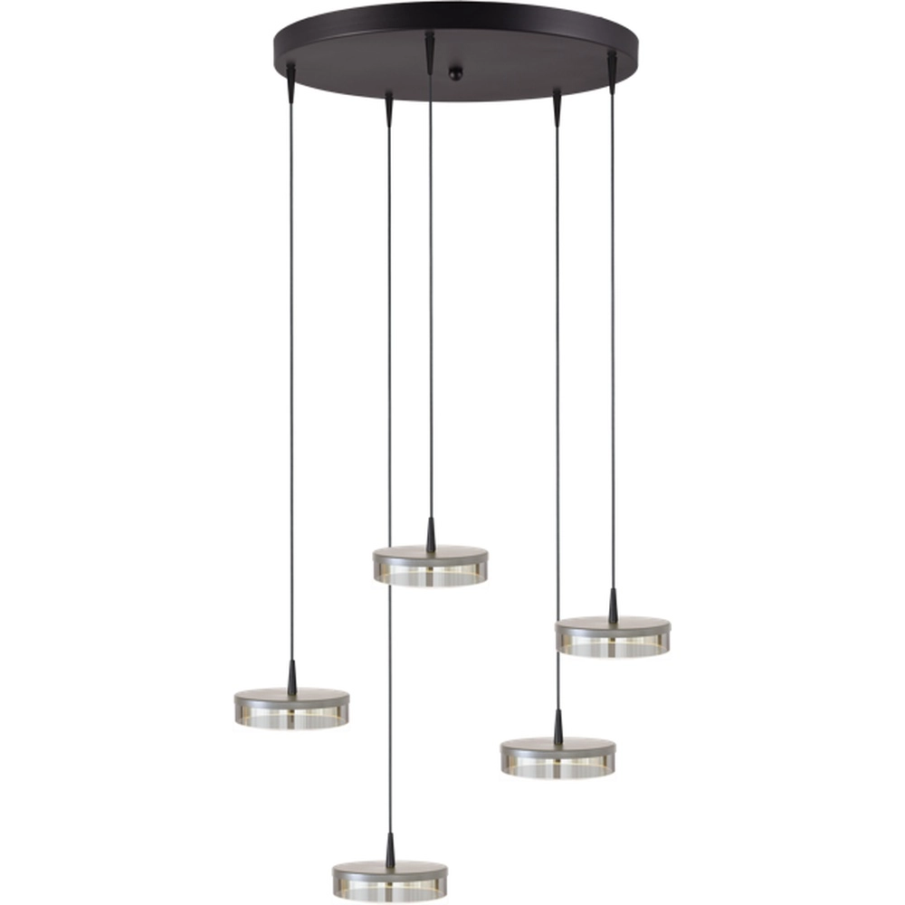 5-Licht Pendellampe Imperia Ø 50 cm schwarz mit Nickel