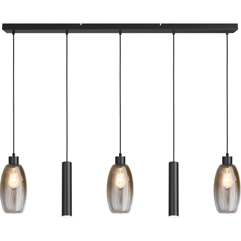 Glas-Pendellampe Olive 3x Ø 12,5 cm – 2x Run-Anhänger – schwarz
