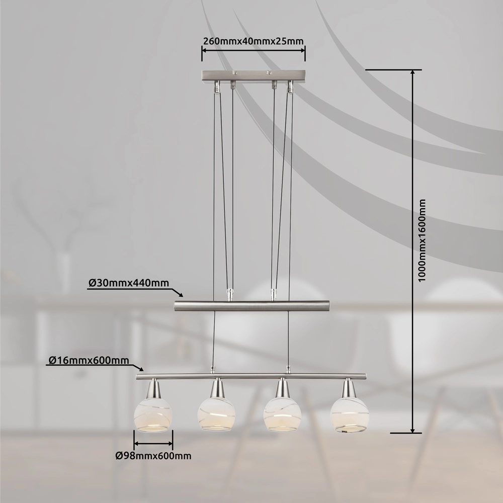 Pendellampe Elliott 4-Light-Nickel Globo 9007371319909