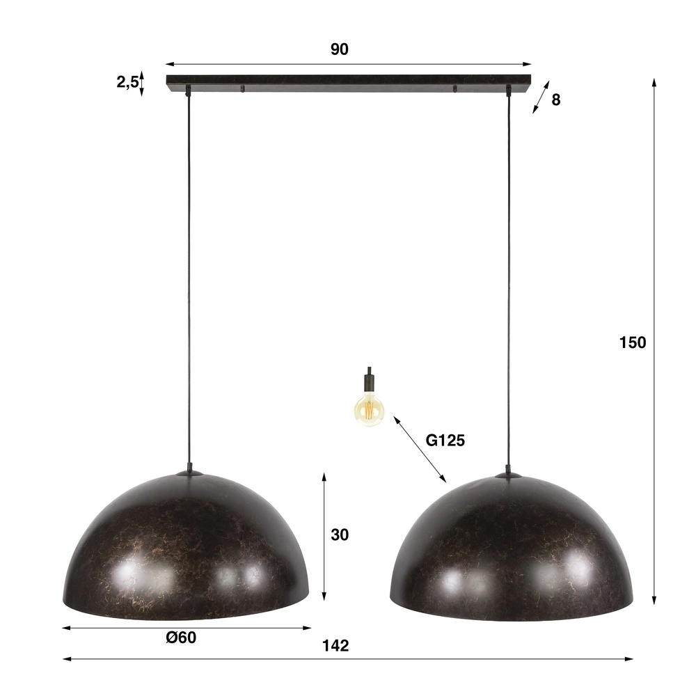 Industrie-Pendellampe Dome 2x Ø 60 cm – Stadtbraun Lyora 8716803512573