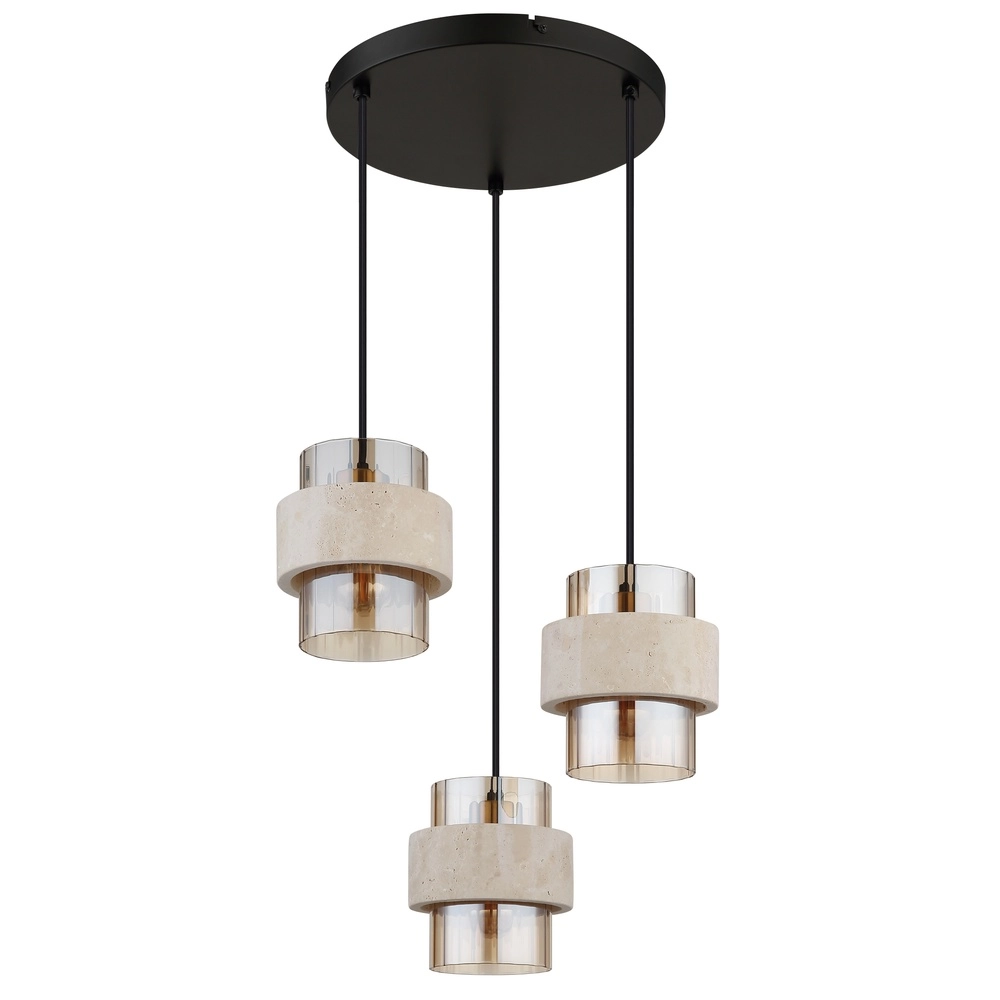 3-Licht Pendellampe Daren Schwarz mit Marmor Globo 9007371589654