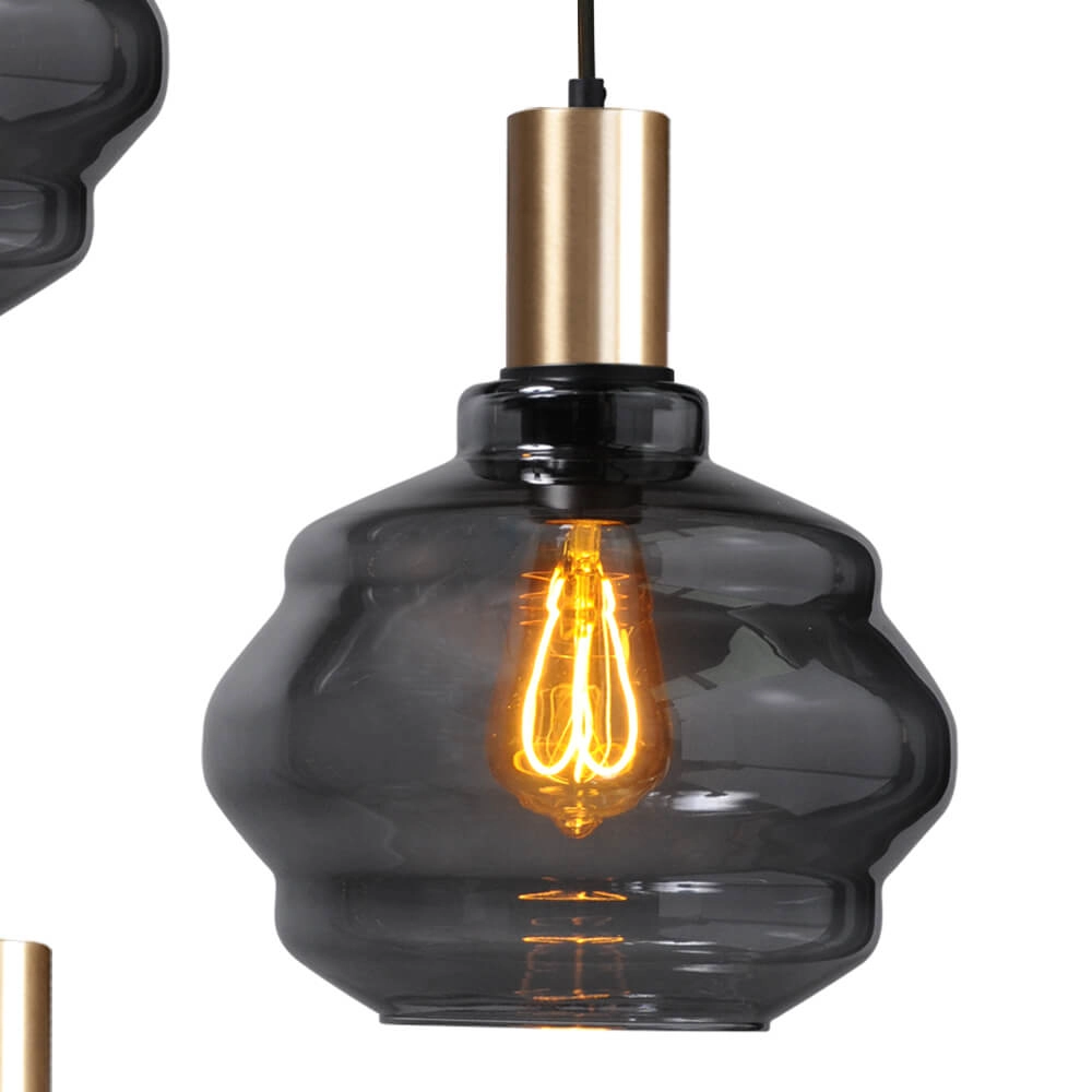 3-flammige Loft-Hängelampe - Gold - Porto mit Kugelrauchgläsern - Ø 24cm Masterlight 8718121270739