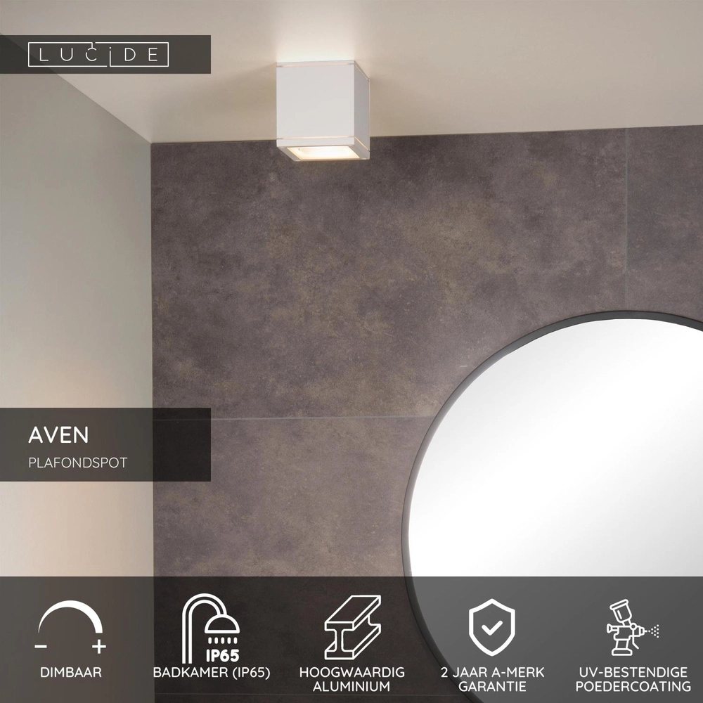 Quadratischer Deckenscheinwerfer Aven Badezimmer IP65 weiß Lucide 5411212221469