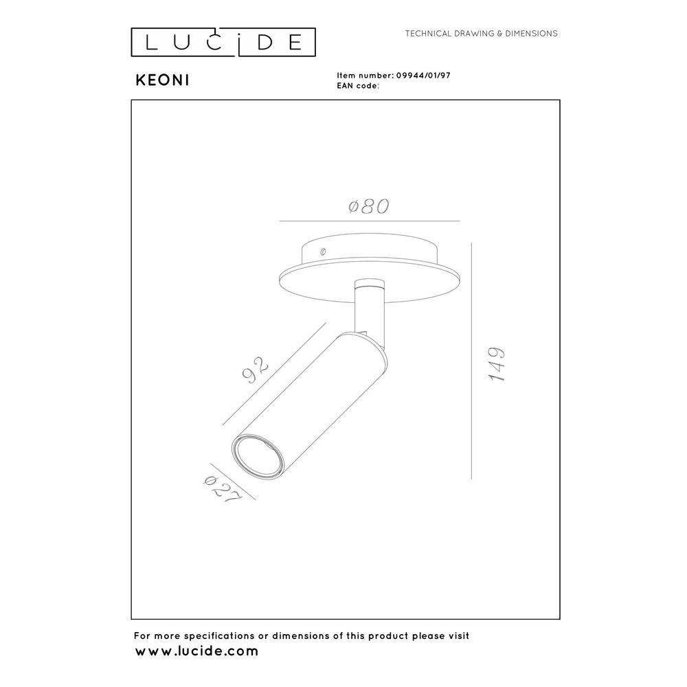 Deckenscheinwerfer Keoni Ø 8 cm Kaffeebraun Lucide 5411212094360