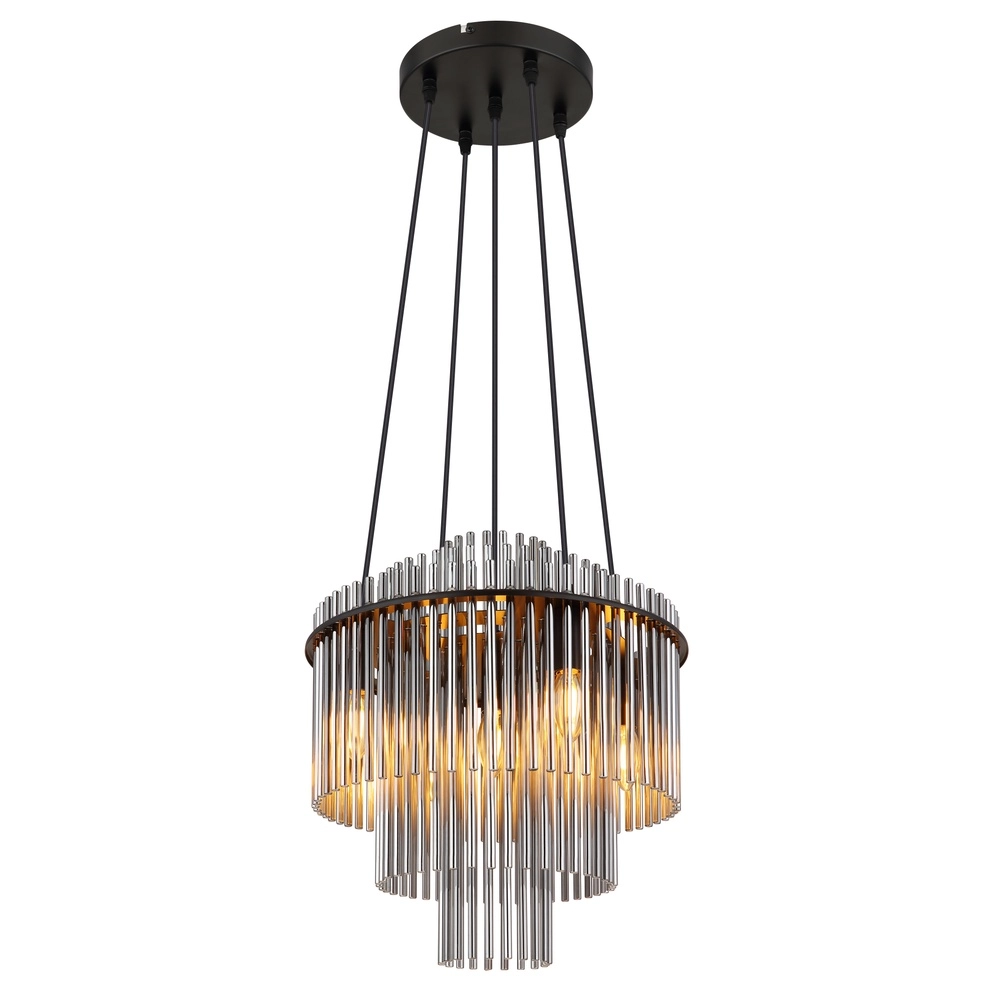 Pendellampe Ø 40 cm Gorley Schwarz mit Rauchglasstäben