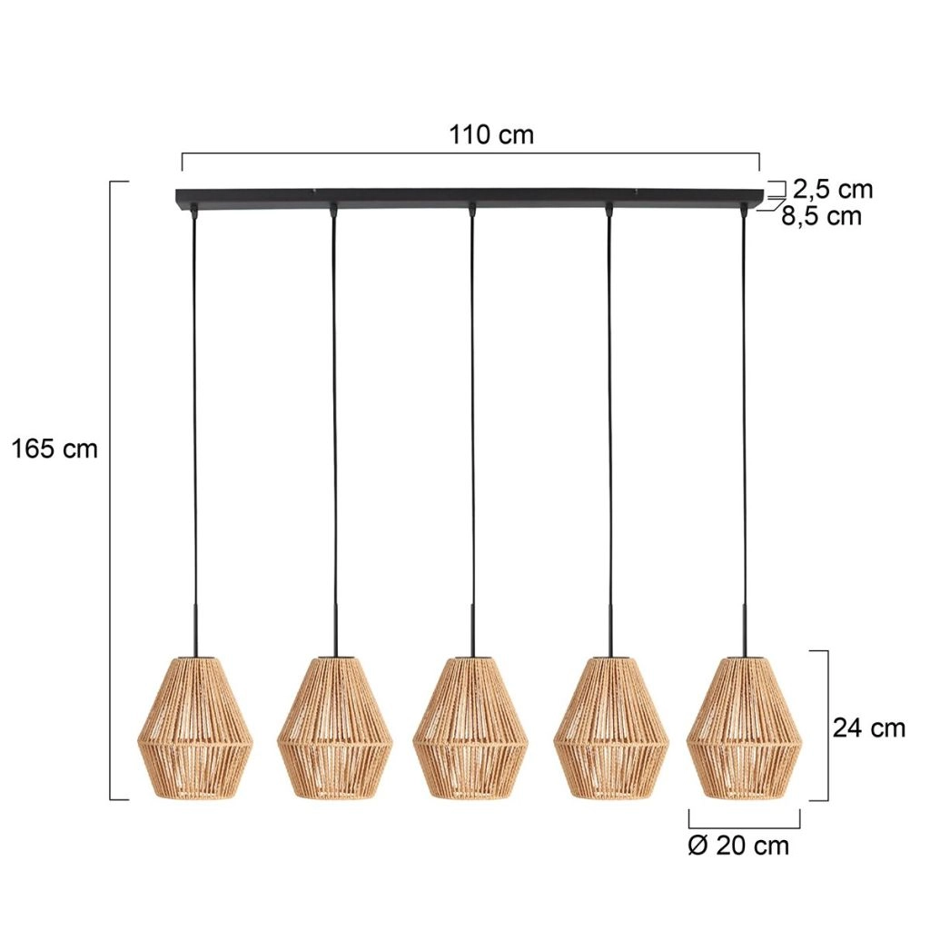 Pendellampe 5-Licht Geradeaus Ropex mit Rattanhauben Steinhauer 8712746183252
