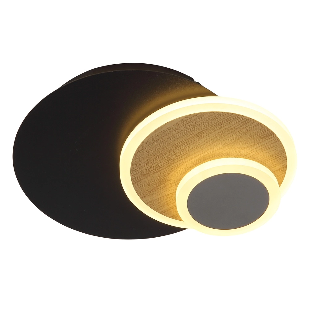 Schwarze Wandlampe Odonell mit Holz Globo 9007371566419