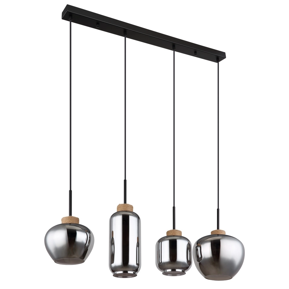 Design-Pendellampe Matt 4-Licht Schwarz mit Rauchglas Globo 9007371438518