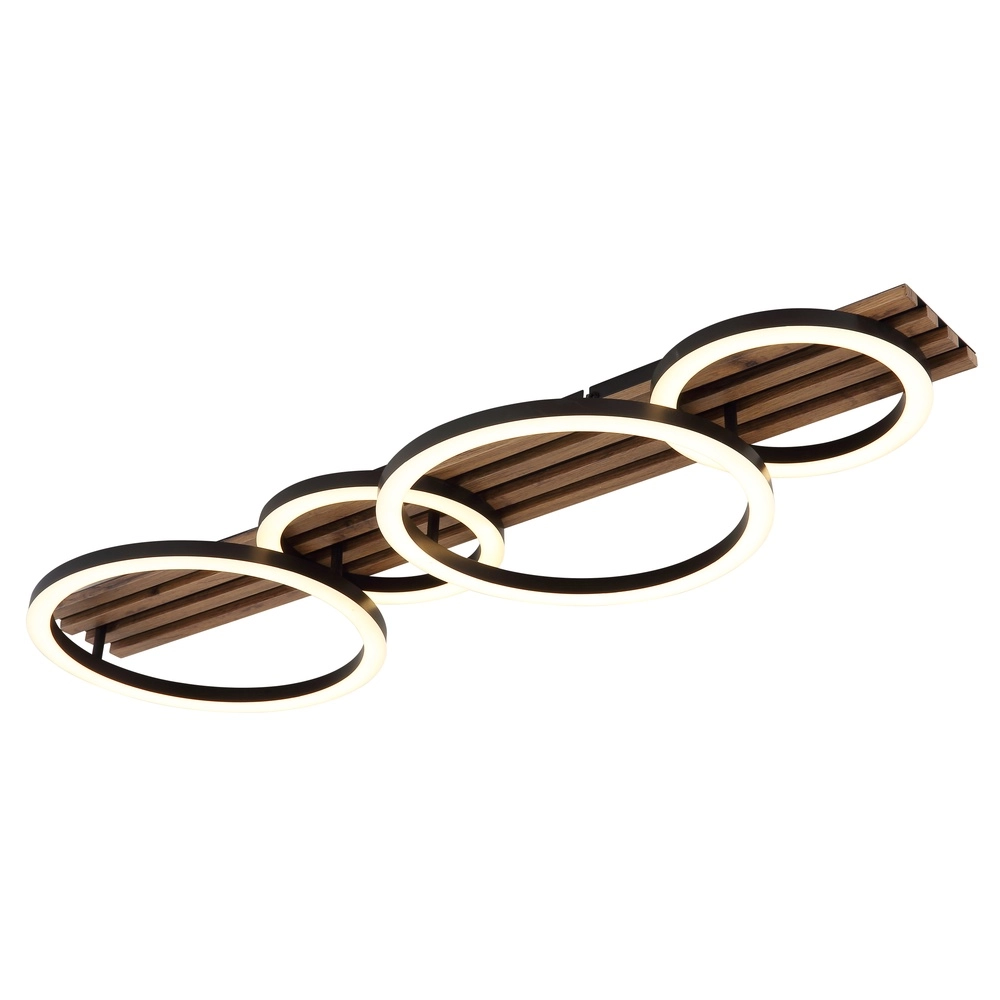 Deckenlampe Tisha 4 schwarze Ringe mit Holz