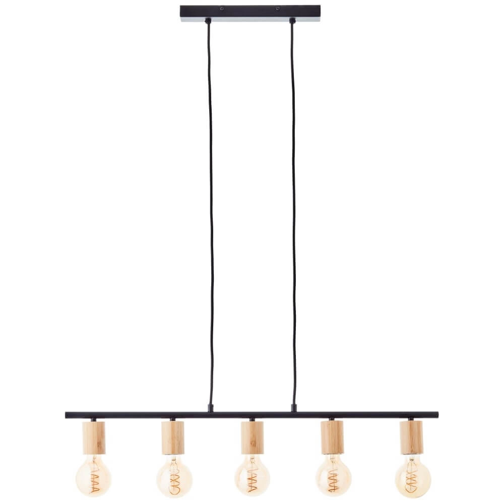 Hängelampe mit 5 Leuchten Kerry schwarz mit Holz Brilliant 4004353408960