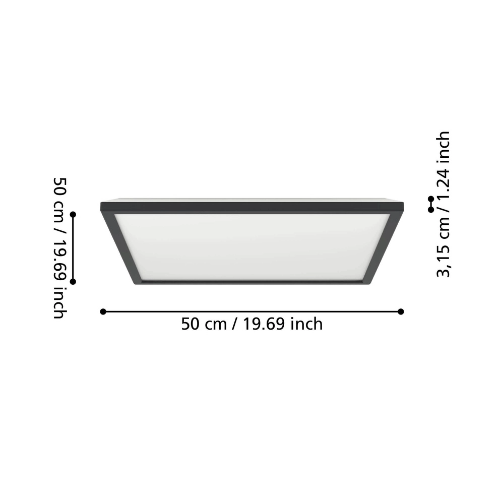 Badezimmerlampe mit Fernbedienung Rovito-R Quadrat – Schwarz – 50x50 cm Eglo 9008606330010