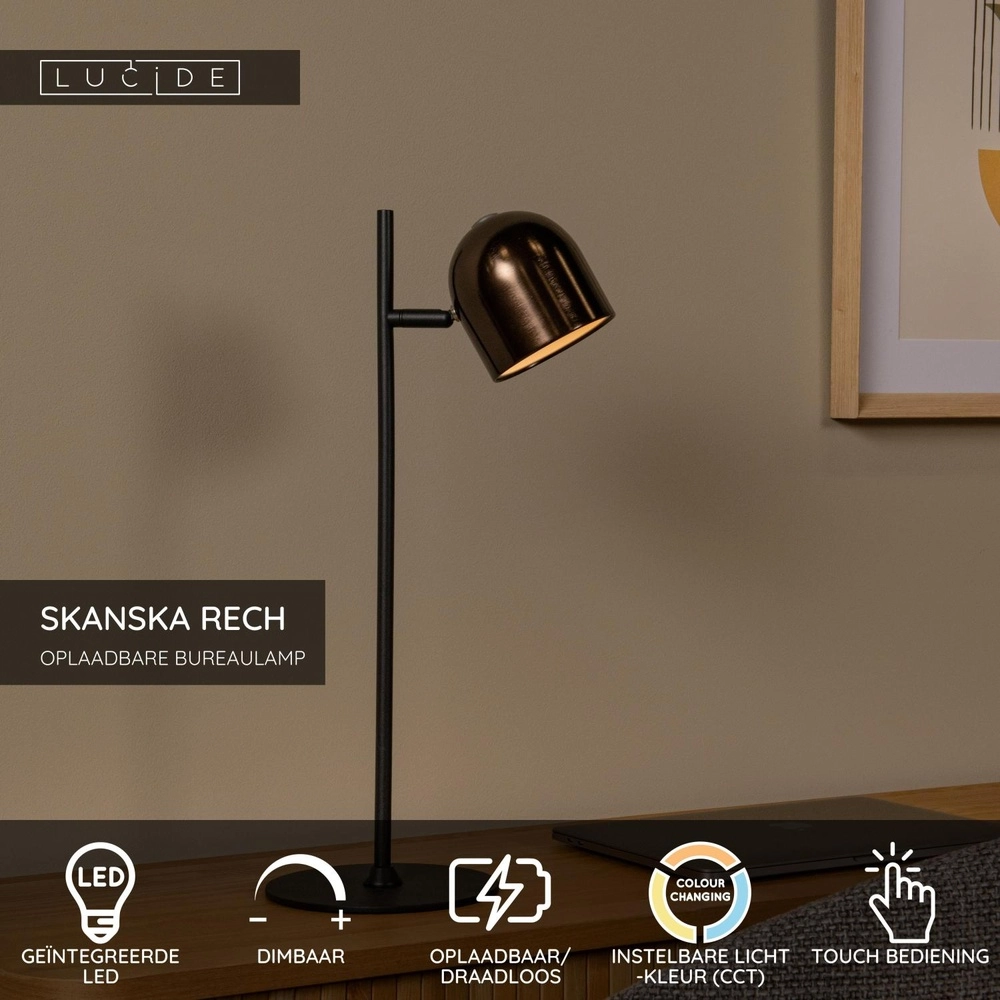 Wiederaufladbare Tischlampe Skanska Rech Kaffeebraun Lucide 5411212032140