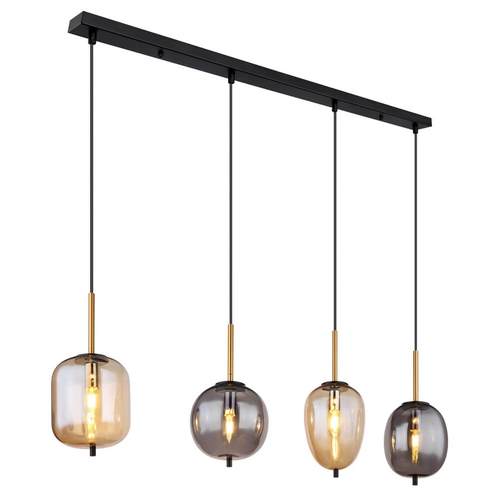 Pendelleuchte Blacky Braun- und Rauchglas 4-flammig