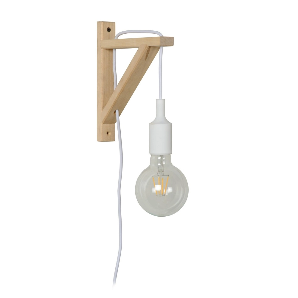 Holzwandlampe Fix mit weißer Schnur