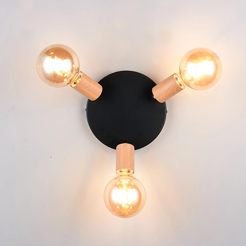 Deckenlampe Lamego 3-Licht Schwarz mit Holz Trio 4017807672039