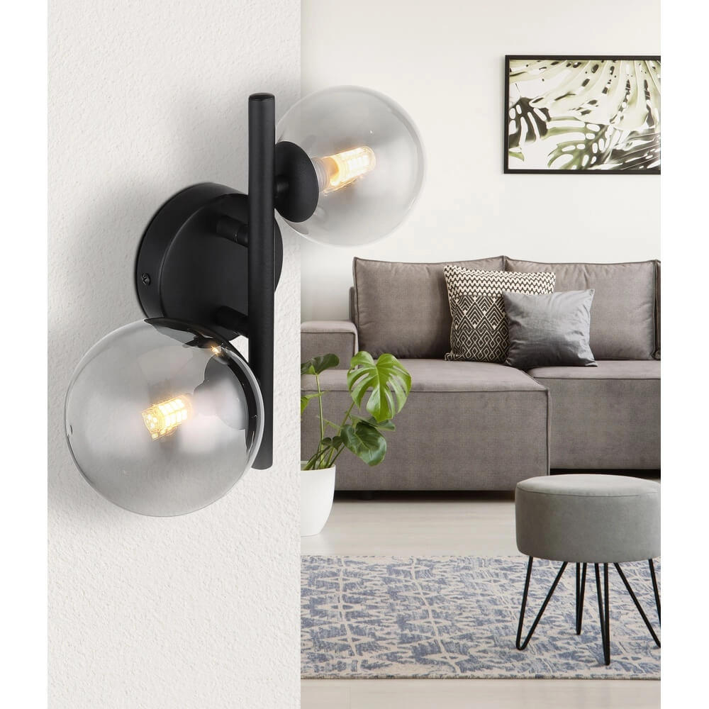 Schwarze Wandleuchte Riha 2-flammig Globo 9007371434237